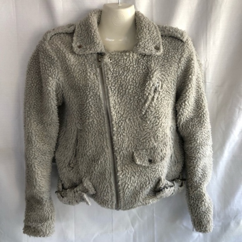 JOYRICH LA gray moto zip teddy jacket sweater asymmetric zipper Y2K bomber style
